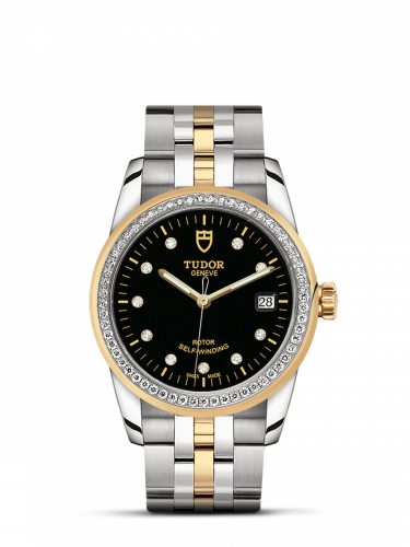 Remontoir à montres pour montre Tudor Glamour Glamour Date 36 Stainless Steel / Yellow Or / Diamond / Noire-Diamond / Bracelet