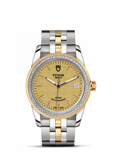 Remontoir à montres pour montre Tudor Glamour Glamour Date 36 Stainless Steel / Yellow Or / Diamond / Jacquard Champagne / Bracelet