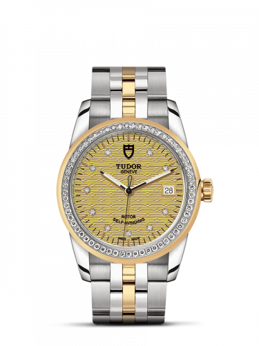 Remontoir à montres pour montre Tudor Glamour Glamour Date 36 Stainless Steel / Yellow Or / Diamond / Jacquard Champagne-Diamond / Bracelet