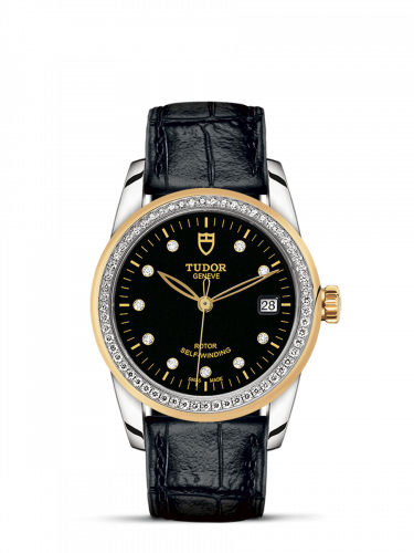 Remontoir à montres pour montre Tudor Glamour Glamour Date 36 Stainless Steel / Yellow Or / Diamond / Noire-Diamond / Strap
