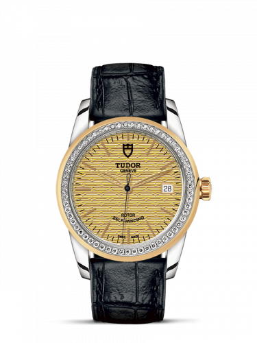 Remontoir à montres pour montre Tudor Glamour Glamour Date 36 Stainless Steel / Yellow Or / Diamond / Jacquard Champagne / Strap
