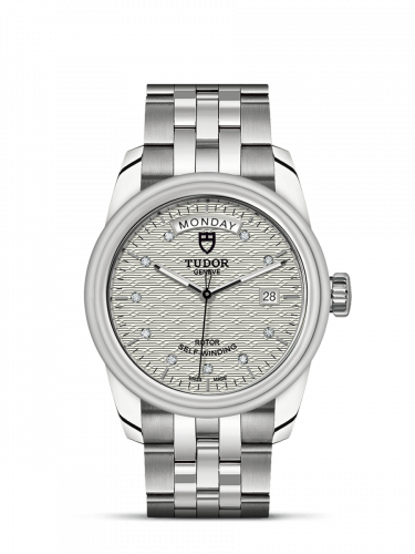 Remontoir à montres pour montre Tudor Glamour Glamour Day + Date Stainless Steel / Jacquard Argent-Diamond / Bracelet