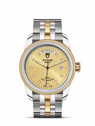 Remontoir à montres pour montre Tudor Glamour Glamour Day + Date Stainless Steel / Yellow Or / Champagne-Diamond / Bracelet
