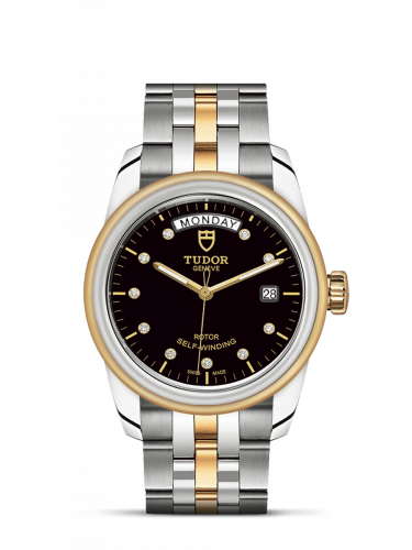 Remontoir à montres pour montre Tudor Glamour Glamour Day + Date Stainless Steel / Yellow Or / Noire-Diamond / Bracelet