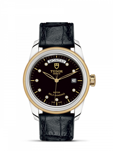 Remontoir à montres pour montre Tudor Glamour Glamour Day + Date Stainless Steel / Yellow Or / Noire-Diamond / Strap