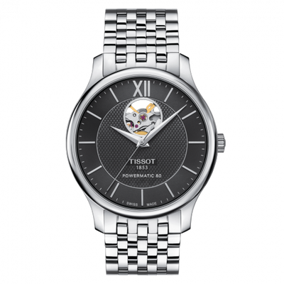 Remontoir à montres pour montre Tissot Tradition Tradition Powermatic 80 Open Heart 40 Stainless Steel / Noire / Bracelet