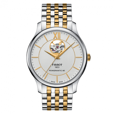 Remontoir à montres pour montre Tissot Tradition Tradition Powermatic 80 Open Heart 40 Stainless Steel / Yellow Or PVD / Argent / Bracelet
