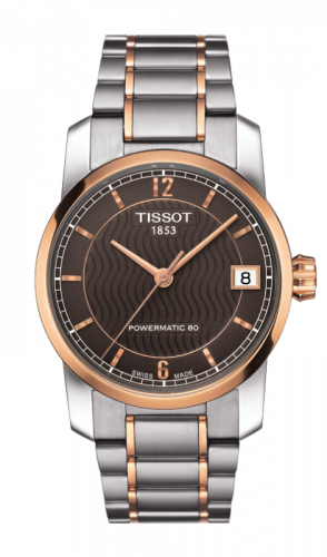 Remontoir à montres pour montre Tissot Titanium Powermatic 80 Lady Titanium / PVD Or / Marron