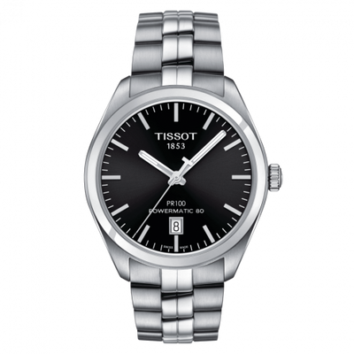 Remontoir à montres pour montre Tissot PR 100 PR 100 Powermatic 80 39 Stainless Steel / Noire / Bracelet