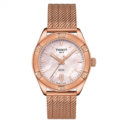 Remontoir à montres pour montre Tissot PR 100 PR 100 Sport Chic 36 Rose Or PVD / MOP / Mesh