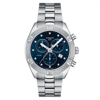Remontoir à montres pour montre Tissot PR 100 PR 100 Sport Chic Chronograph 38 Stainless Steel / Bleu / Bracelet