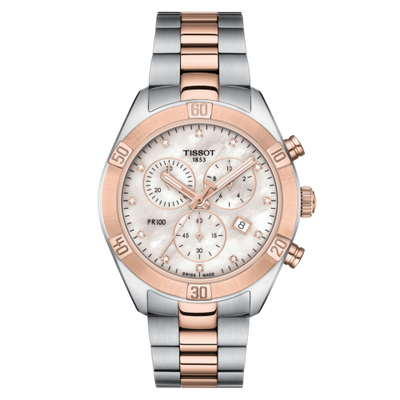 Remontoir à montres pour montre Tissot PR 100 PR 100 Sport Chic Chronograph 38 Stainless Steel / Rose Or PVD / MOP / Bracelet