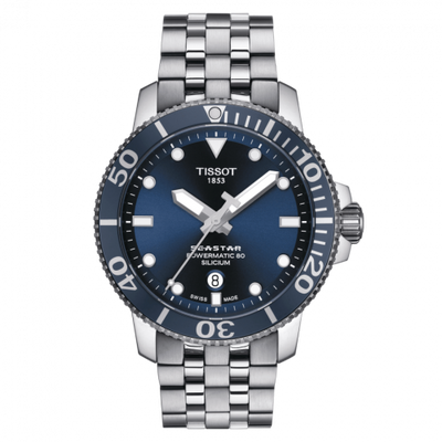 Watch Winder for watch Tissot Seastar Seastar 1000 Powermatic 80 Silicium 43 Stainless Steel / Blue / Bracelet