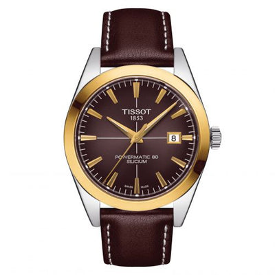 Remontoir à montres pour montre Tissot Gentleman Gentleman Powermatic Stainless Steel / Yellow Or / Marron / Strap